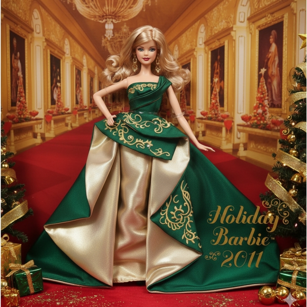 2011 Holiday Barbie Green And Golden Gown, Blonde